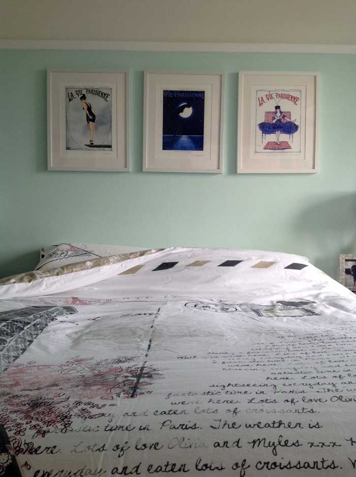 Vintage prints in the bedroom
